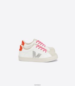 Veja lacets esplar cuir sans chrome blanc argent orange fluoenfants 8024LN335