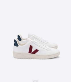 Veja v-12 cuir blanc marsala nauticoHommes 8024LN27