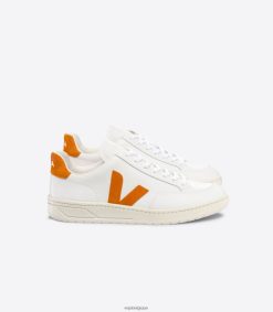 Veja v-12 cuir citrouille blancheHommes 8024LN36