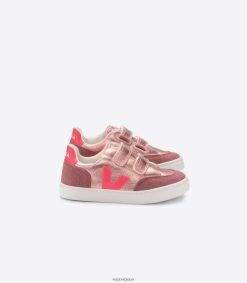 Veja v-12 cuir sans chrome nacre rose fluoenfants 8024LN306